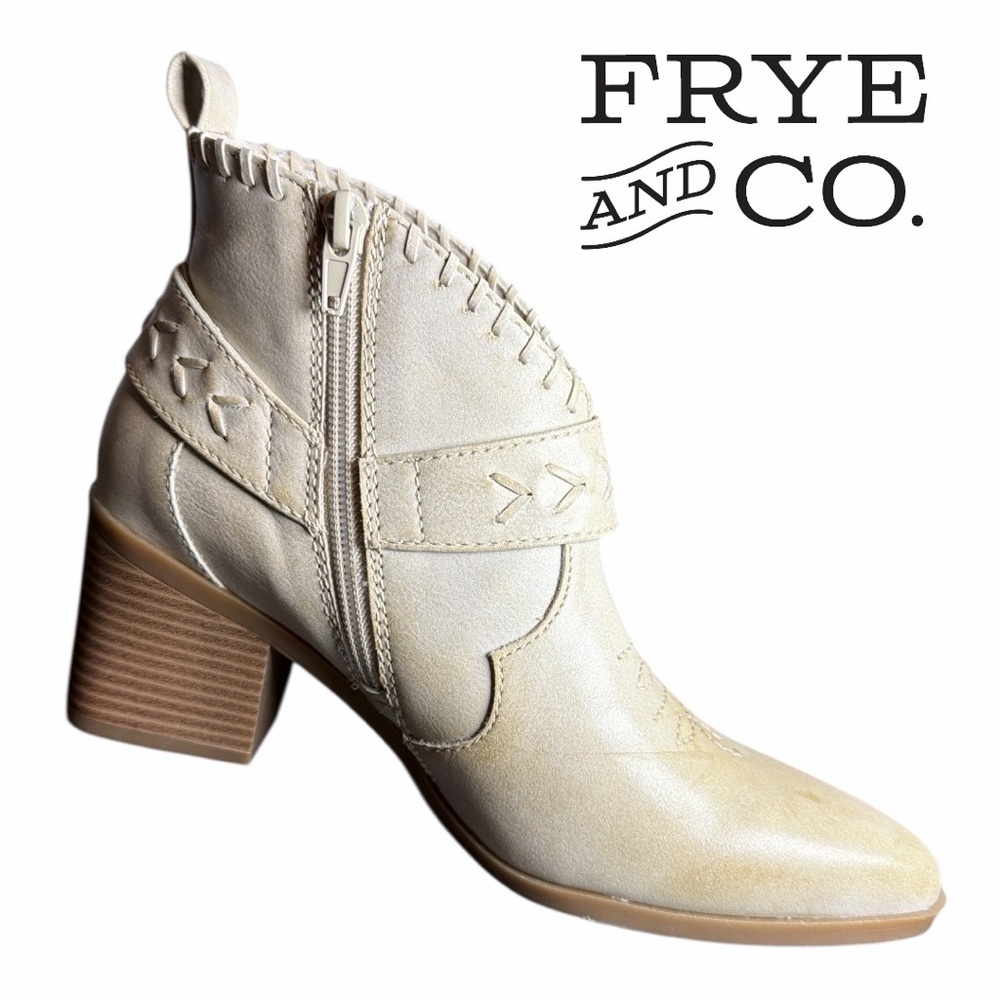 Frye and Co. Women's Cream Palma Stacked Heel Boots - Size 6M - Picture 2 of 5